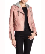 Women’s Pink Hooded Real Leather Jacket