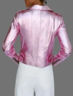 Women’s Pink Metallic Leather Jacket With Motorcycle Jacket