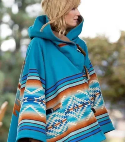 Yellowstone Beth Dutton Blue Hooded Wool Coat