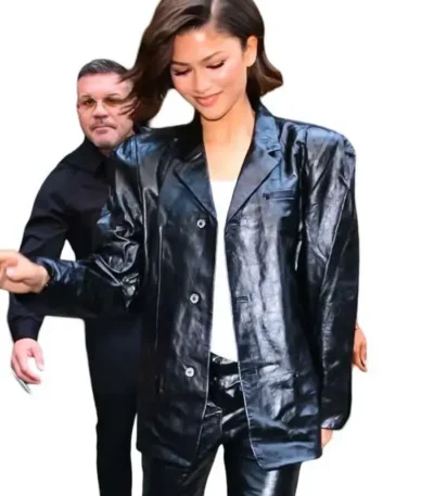 Zendaya The Odyssey Press Tour Leather Blazer