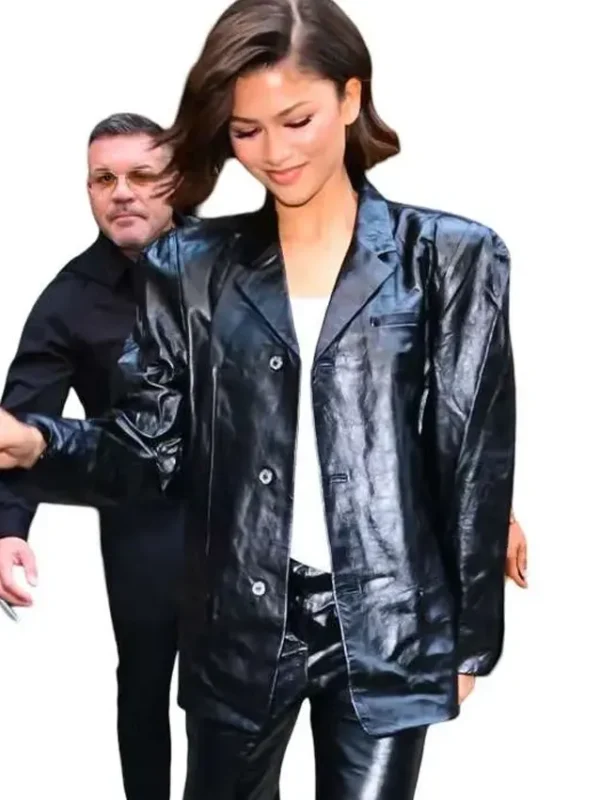 Zendaya The Odyssey Press Tour Leather Blazer
