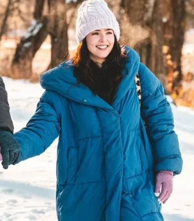 Zoey Deutch The Threesome Blue Coat