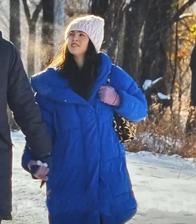 Zoey Deutch The Threesome Blue Coat