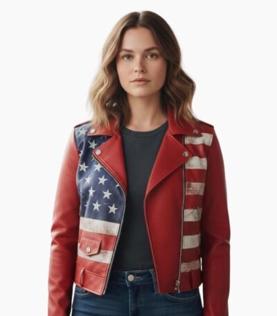 American Flag 4th of July Leather Biker Jacket