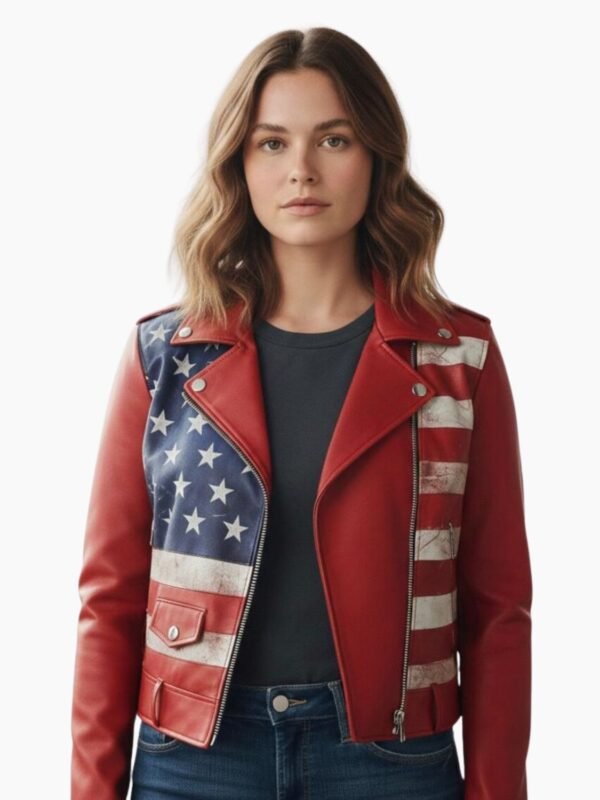 American Flag 4th of July Leather Biker Jacket