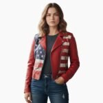 American Flag 4th of July Leather Biker Jacket