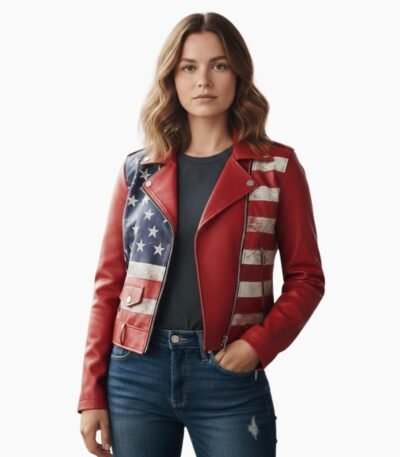 American Flag 4th of July Leather Biker Jacket