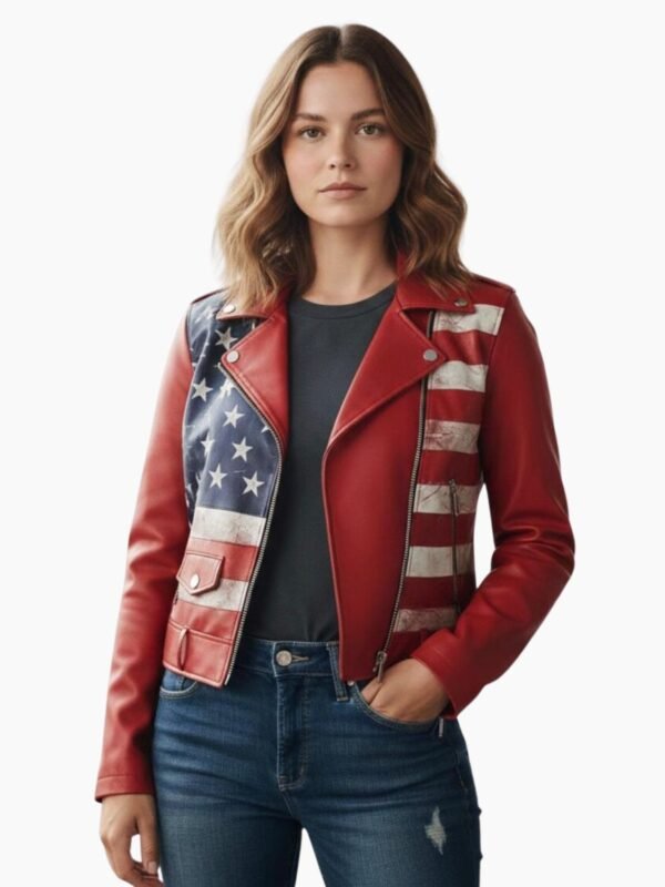 American Flag 4th of July Leather Biker Jacket