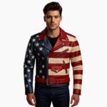 American Flag 90s Vintage USA Leather Biker Jacket