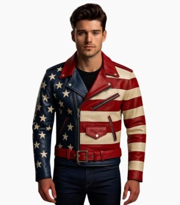 American Flag 90s Vintage USA Leather Biker Jacket