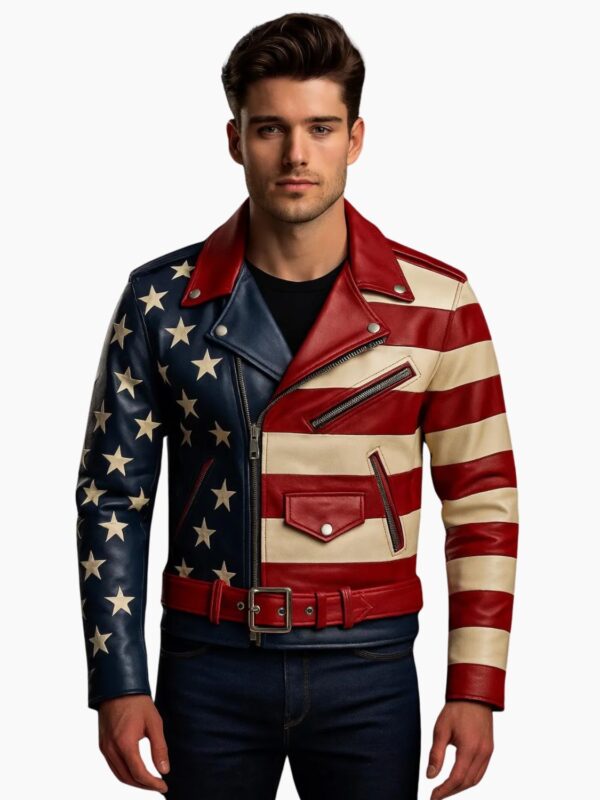 American Flag 90s Vintage USA Leather Biker Jacket