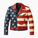 American Flag 90s Vintage USA Leather Biker Jacket