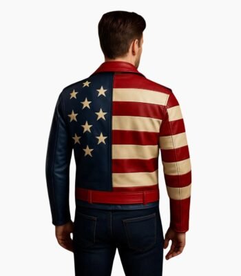 American Flag 90s Vintage USA Leather Biker Jacket