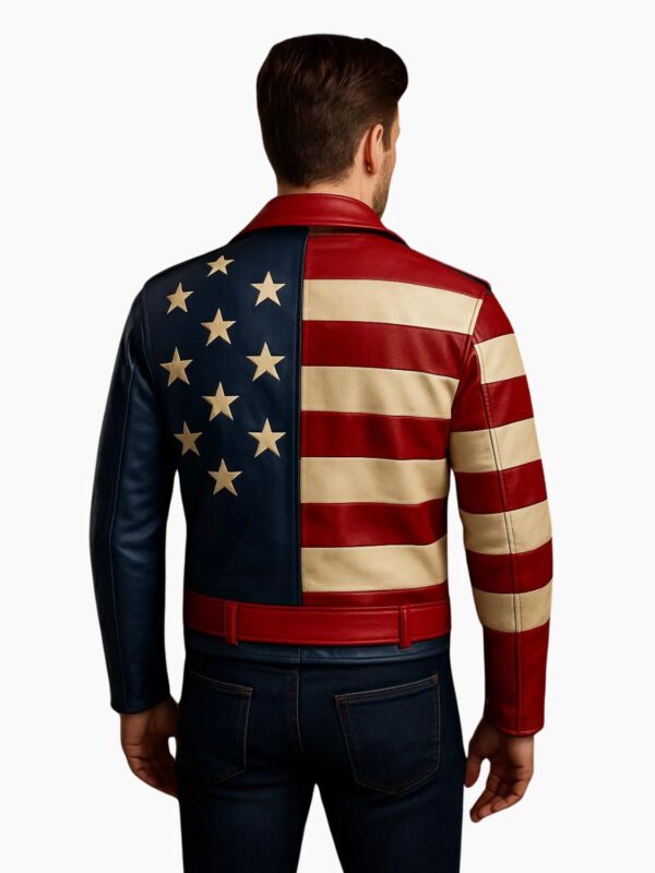 American Flag 90s Vintage USA Leather Biker Jacket