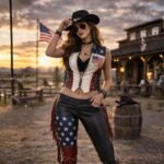 American Flag Cowgirl Leather Outfit