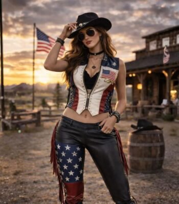 American Flag Cowgirl Leather Outfit