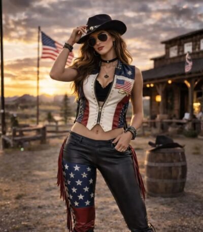 American Flag Cowgirl Leather Outfit