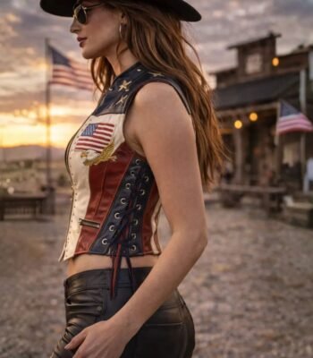 American Flag Cowgirl Leather Outfit