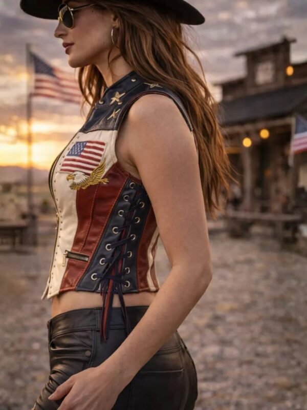 American Flag Cowgirl Leather Outfit