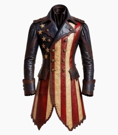 American Flag Handmade Patriotic Military Style Leather Coat