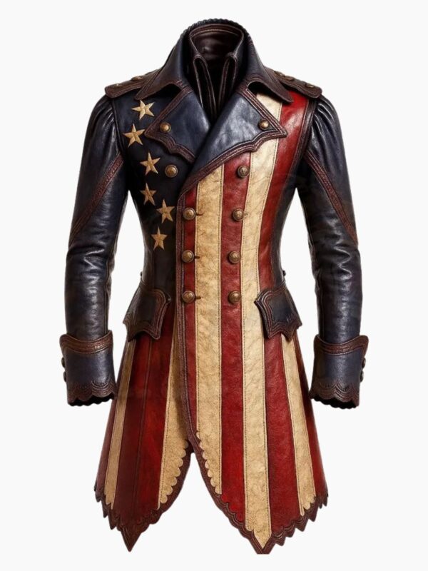 American Flag Handmade Patriotic Military Style Leather Coat