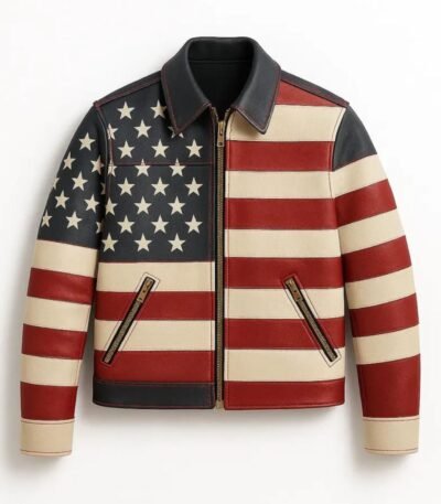 American Flag Leather Biker Jacket For Men