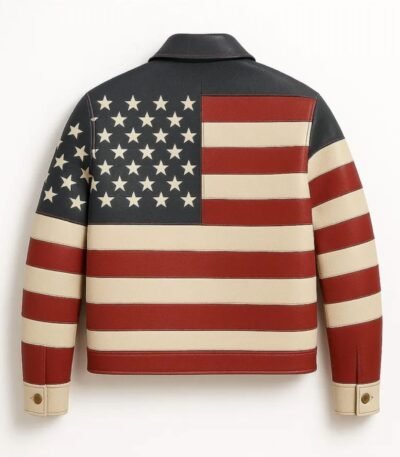 American Flag Leather Biker Jacket For Men