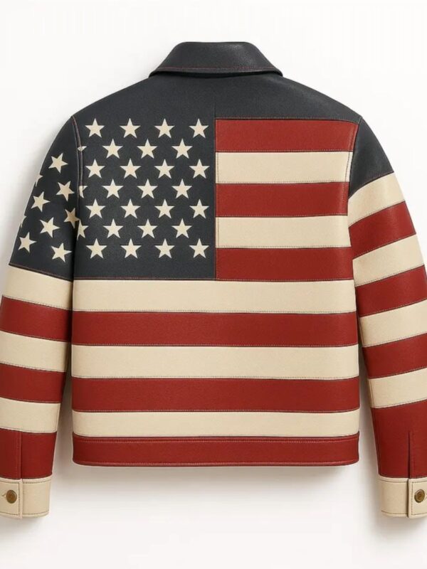 American Flag Leather Biker Jacket For Men