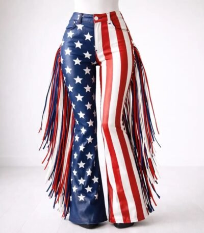 American Flag Leather Fringe Leather Pants USA