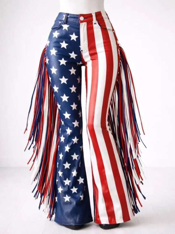 American Flag Leather Fringe Leather Pants USA