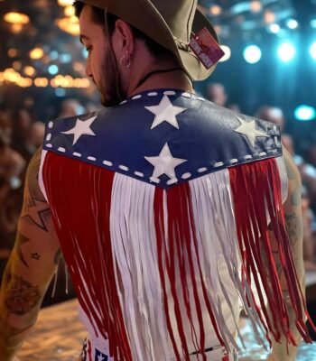 American Flag Leather Fringe Vest Unisex Western Wear