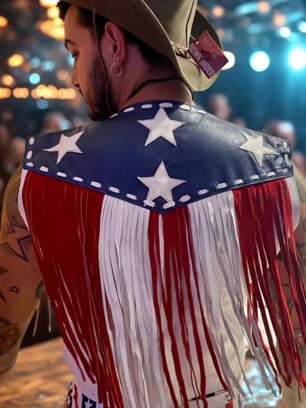 American Flag Leather Fringe Vest Unisex Western Wear