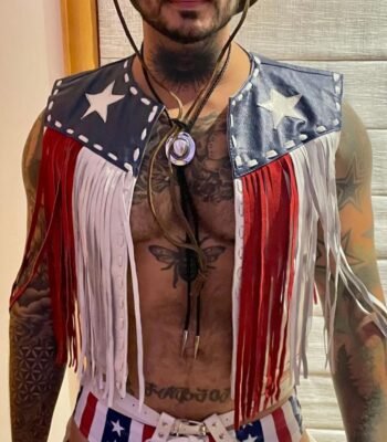 American Flag Leather Fringe Vest Unisex Western Wear