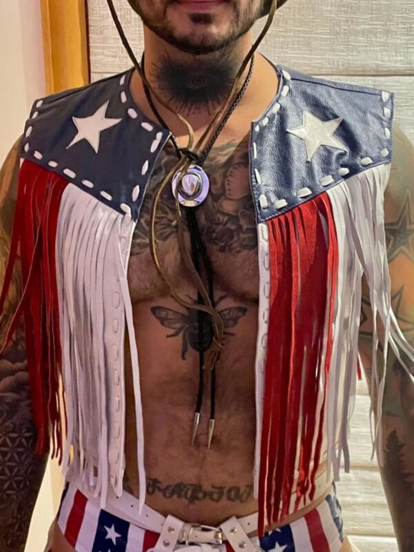 American Flag Leather Fringe Vest Unisex Western Wear