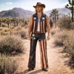 American Flag Leather Fringe Vest and Pants Set