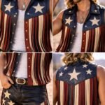 American Flag Leather Fringe Vest and Pants Set