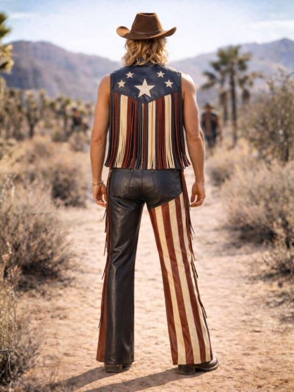 American Flag Leather Fringe Vest and Pants Set