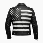 American Flag Patch Black Cowhide Leather Biker Jacket