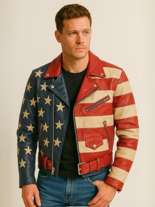 American Flag Vintage Stars & Stripes Leather Biker Jacket