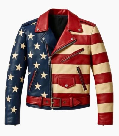 American Flag Vintage Stars & Stripes Leather Biker Jacket