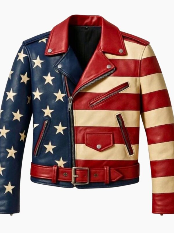 American Flag Vintage Stars & Stripes Leather Biker Jacket