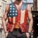 American Fringe USA Flag Leather Vest