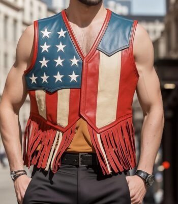 American Fringe USA Flag Leather Vest