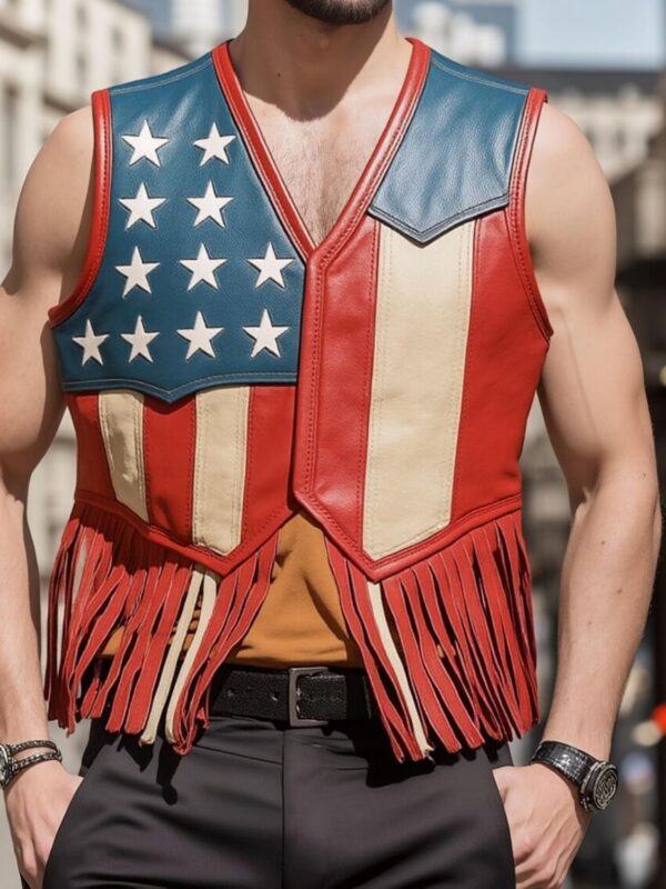 American Fringe USA Flag Leather Vest