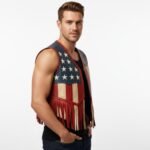 American Fringe USA Flag Leather Vest