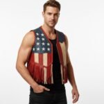 American Fringe USA Flag Leather Vest