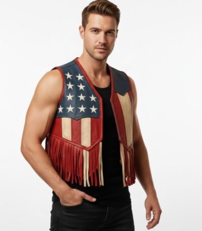 American Fringe USA Flag Leather Vest
