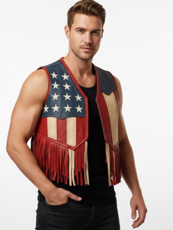 American Fringe USA Flag Leather Vest