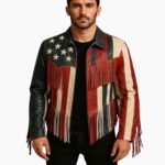 Custom Flag Leather Fringe Cowboy Jacket