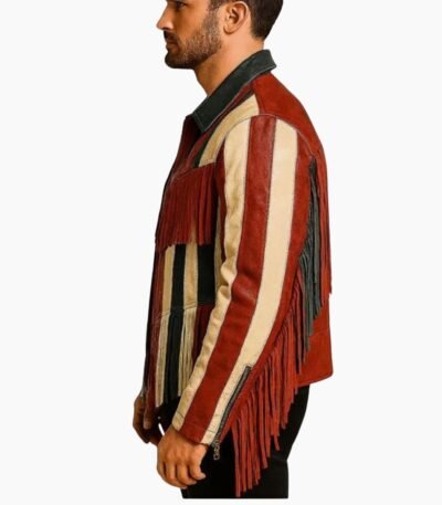 Custom Flag Leather Fringe Cowboy Jacket
